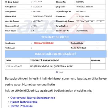 Aras Kargo Pos Cihazı Olmayan Şubede Kargonun Teslimatı Yapılmadı