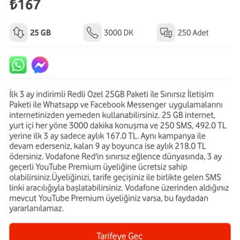 Vodafone Geçilebilecek Tarife İçin Haksız Fiyat Uygulaması Yapmakta
