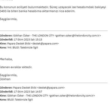 Papara Tarafından Rehin Koyulan Para