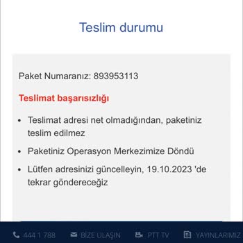 Yurtiçi Kargo Kolinin Şubeye İade Edilmesi Mesajı