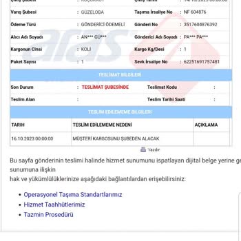 Aras Kargo Antalya Güzeloba Şubesi İle Sıkıntı Yaşıyorum!