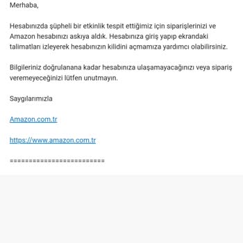 Amazon Hesabımı Kilitlemiş Siparişimi Askıya Almışlar.