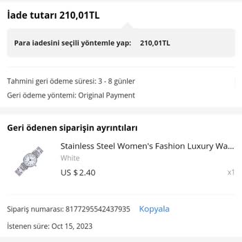 Aliexpress Sipariş İptal Etme Geri Ödemesi Yapılmadı.