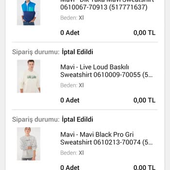 Mavi N11 Mavi Ürünlerim İptal Edildi.