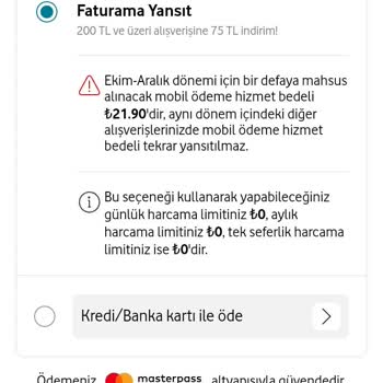 Vodafone Yanımda Limit 0 TL Gösteriyor