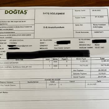 Doğtaş Bursa Anatolium AVM Sipariş Teslim Edilmedi