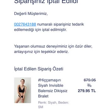 Penti Siparişimin İptal Olması