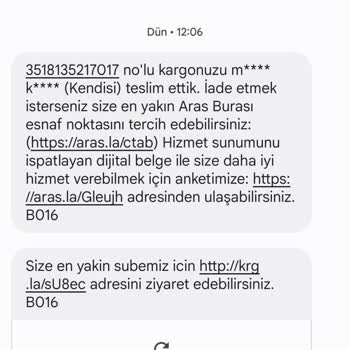 Aras Kargo Kargocu Kargomu Başka Bir Yere Bırakmış Ve Gelen Mesaj Yalan