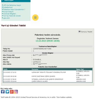 UPS Türkiye Kargo Şirketi İstanbul