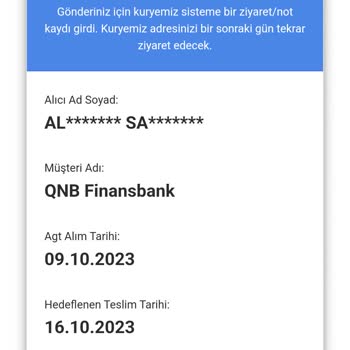 AGT Kurye (aynigunteslim.com) Kartın Teslim Edilememesi.