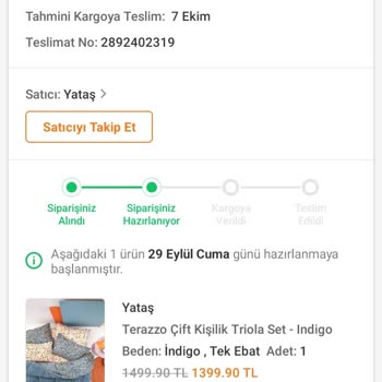 Trendyol'dan Yataş Uyku Seti Siparişi Sorunu
