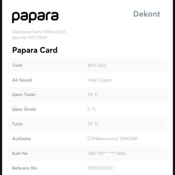 Papara Hesabımdan CV Maker İsimli Site Para Çekiyor