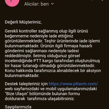 PttAVM İade Red Bilgi Yetersizliği