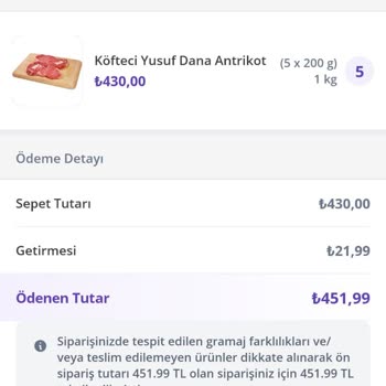 Köfteci Yusuf Hesaplı Kasap Ataşehir Şubesi Eksik Sipariş