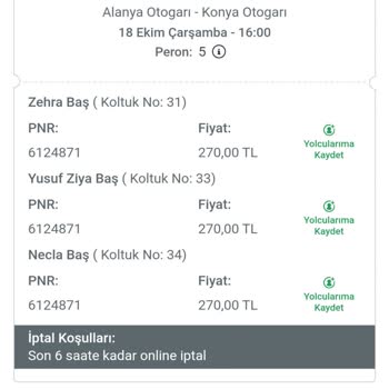 Topçam Turizm Sefer Detayına Uymuyor