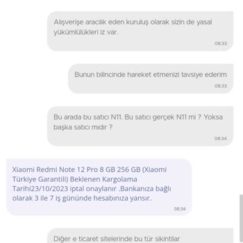 N11 Kargolanmamış Yanlış Ürün Siparişi İptal İsteği