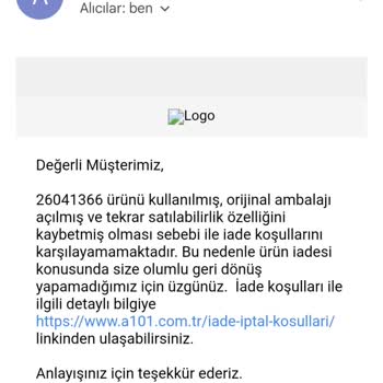A101 14 Günlük Cayma Hakkımı Kullandırmıyor Müşterisini Mağdur Ediyor