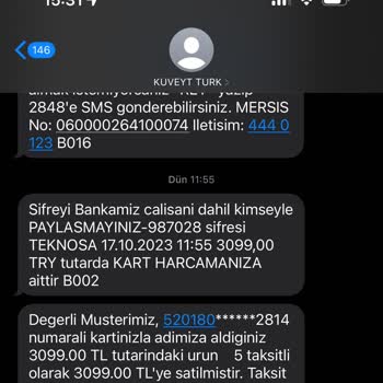 Teknosa'nın Parayı Çekip Sipariş Oluşturmaması