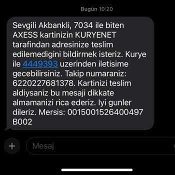 Kuryenet Teslimat Yapılmayan Kredi Kartı