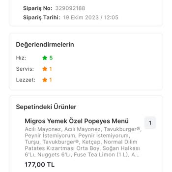 Popeyes Atlantis AVM Sipariş Eksik Göndermesi Ve Değişim Yapmaması