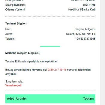 Yemeksepeti - Tavsiye Et Kasabı - Gelen Et Dana Eti Değildi