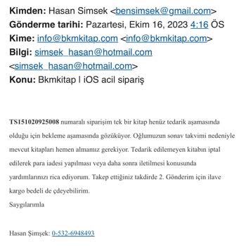 Bkmkitap Gönderim Problemi Ve Çözümü İçin Hiçbir Şekilde Ulaşılamaması