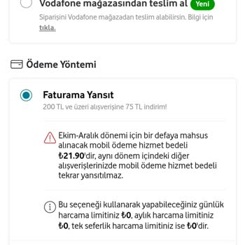 Vodafone Faturama Yansıtma Yapamıyorum