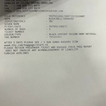 Anadolu Jet Türk Hava Yolları Kayıp Bagaj