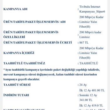 Türk Telekom Tivibu+fiber İnternet Fatura