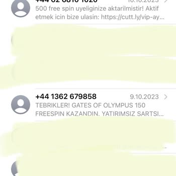 Vodafone +44'lü Numaralardan Spam Bahis Mesajları Gelmesi
