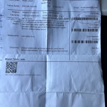 Vatan Bilgisayar Vialand Şubes Kablosuz Şarj Ürününün Hatalı Satılması