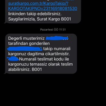Sürat Kargo Eve Gelinmeden İade Edilen Ürün