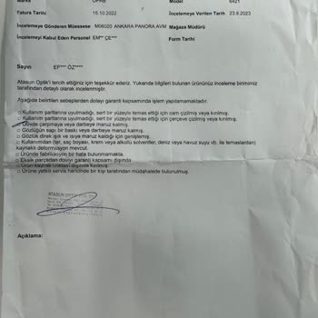 Atasun Optik Garanti Dışı Kalması Hk.
