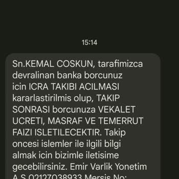 Emir Varlık A. Ş. Tarafından Hattın Eski Sahibi Adına Mesajlar Gelmesi