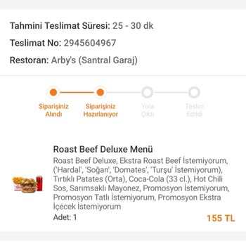 Arby's 2. Menüyü Göndermedi Eksik