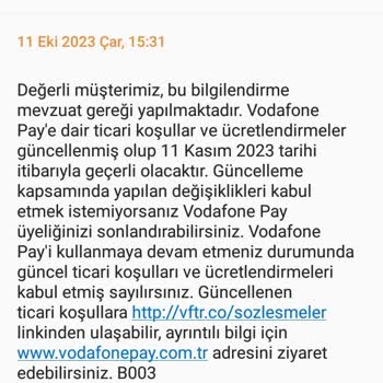 Vodafone Pay Üyeliğinin Sonlandırılması Hakkında