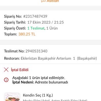 Başakşehir Arterium 1 Ekleristan Ve Trendyol Yemek Ücret İadesi