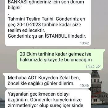 AGT Kurye (aynigunteslim.com) Kredi Kartımın Kurye İle Teslimatının Çok Fazla Gecikmesi