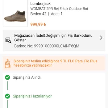 Lumberjack FLO Online Olarak Sipariş Verdim Kargoya Verilmiyor