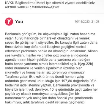 Yemeksepeti Market Gönderilmeyen Ürün Ücretini Hesabımdan Kesilmiştir.