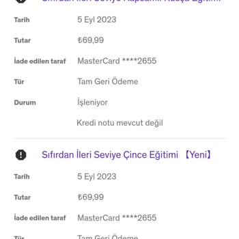 Udemy İade Yapılmıyor 1 Aydır