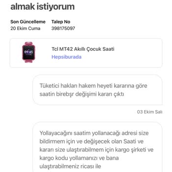 Hepsiburada Hakem Heyeti Kararı Ürün Değişimi
