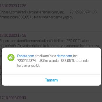 Enpara Name.com Kartımdan Bilgim Dışında Para Çekmiş