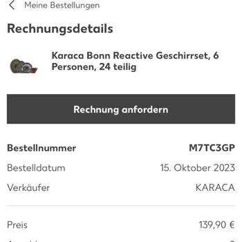 Karaca Züccaciye Karaca Bonn Reaktif Yemek Takımı Siparişi Hatası