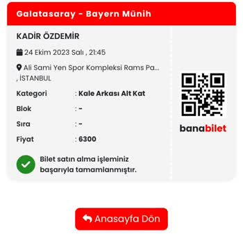 Banabilet.com Galatasaray Bayern Münih Maçı Bileti Passolig'ime Tanımlanmadı