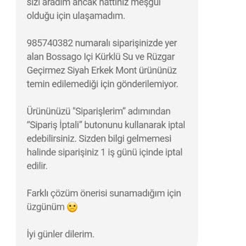 Bossago Ürün Temin Edilememe Yalanı