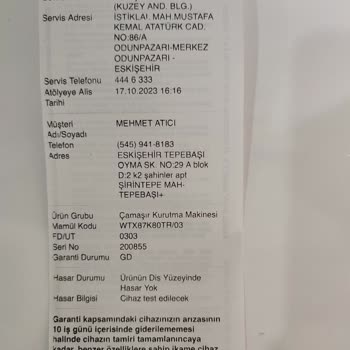 Bosch Servise Teslim Ettiğim Makinemin Ürün Dış Yüzeyinin Hasarlanması