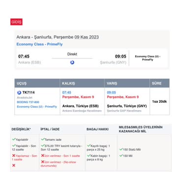 THY Primefly Bilet Değişimi