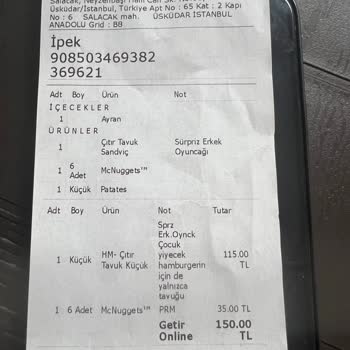 Getir Mc Donald's Yanlış Sipariş