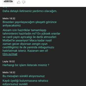 Matbet Bu Site Sürekli Mesajı Atıp Çok Fena Rahatsız Ediyorlar Bizleri